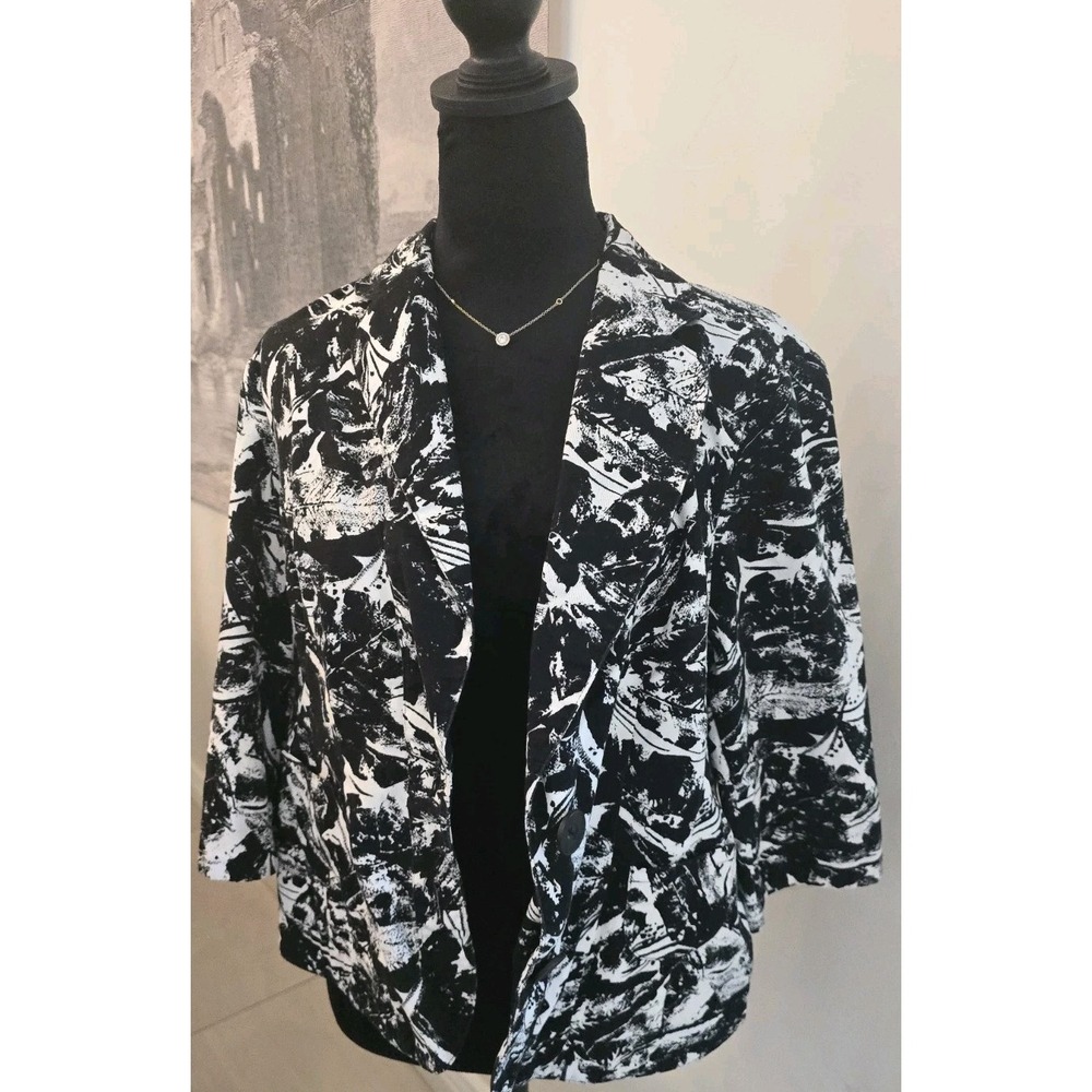 Coldwater Creek Black White Abstract Botanical Blazer Jacket‎ P12 Petite